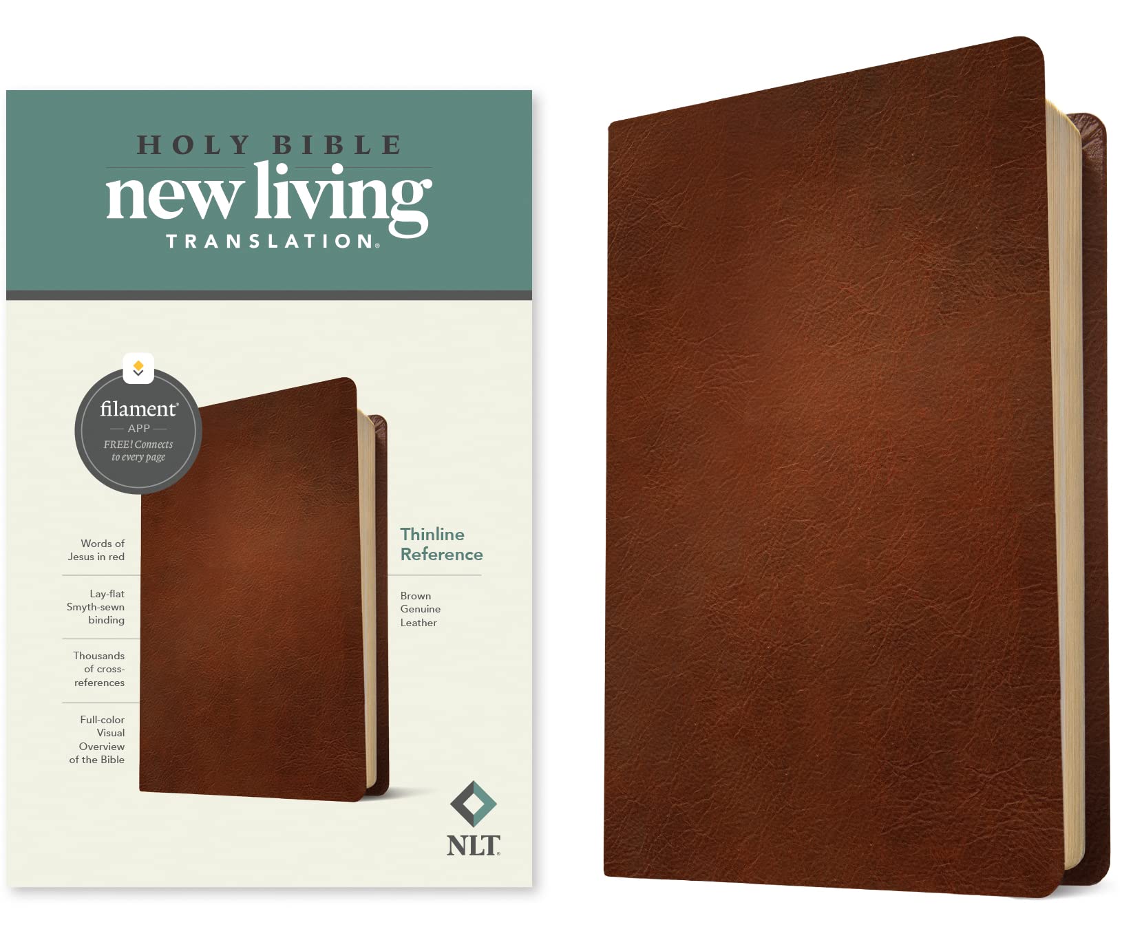 Holy Bible: New Living Translation, Brown, Genuine Leather, Thinline Reference Bible, Filament Enabled Edition, Red Letter Religion & Esotericism
