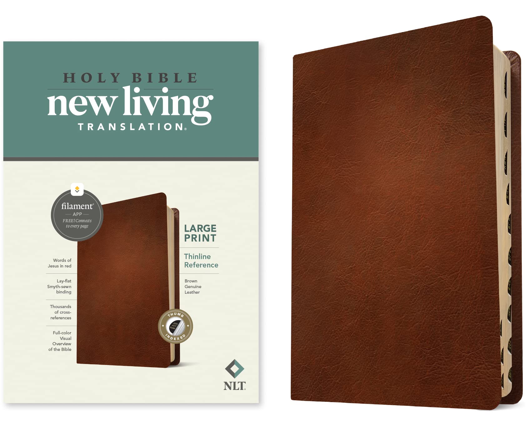 Holy Bible: New Living Translation, Brown, Genuine Leather, Thinline Reference Bible, Filament Enabled Edition, Red Letter Religion & Esotericism