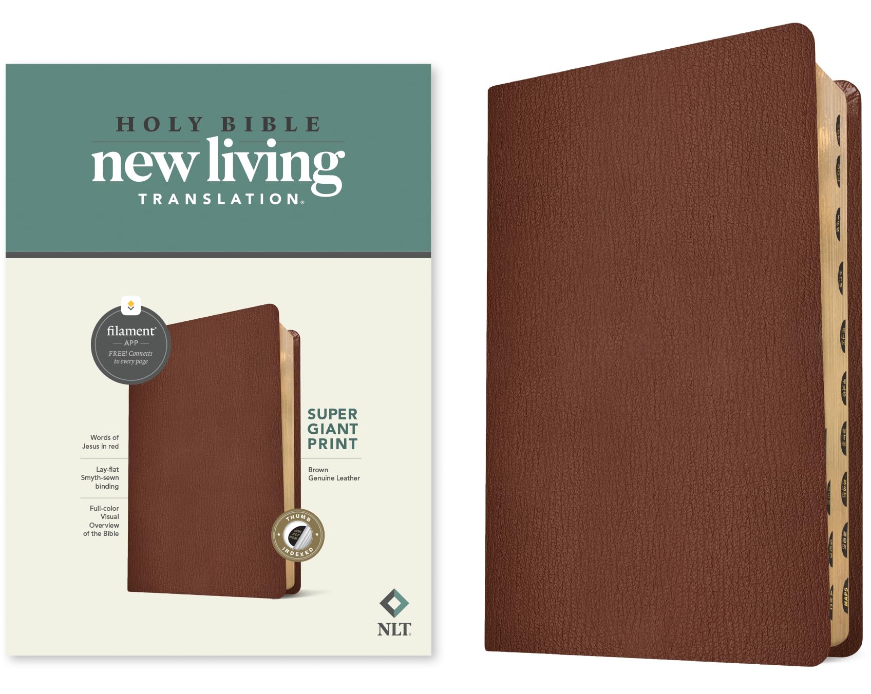 Holy Bible: NLT, Brown, Genuine Leather, Super Giant Print Bible, Filament-enabled Edition Red Letter Religion & Esotericism