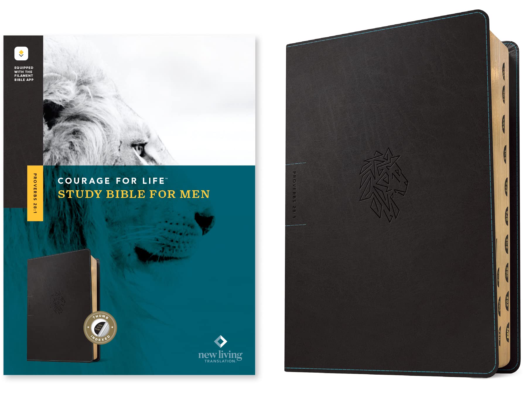 Courage for Life Study Bible for Men: New Living Translation, Onyx Lion, Leatherlike, Topical Index, Map Set Religion & Esotericism