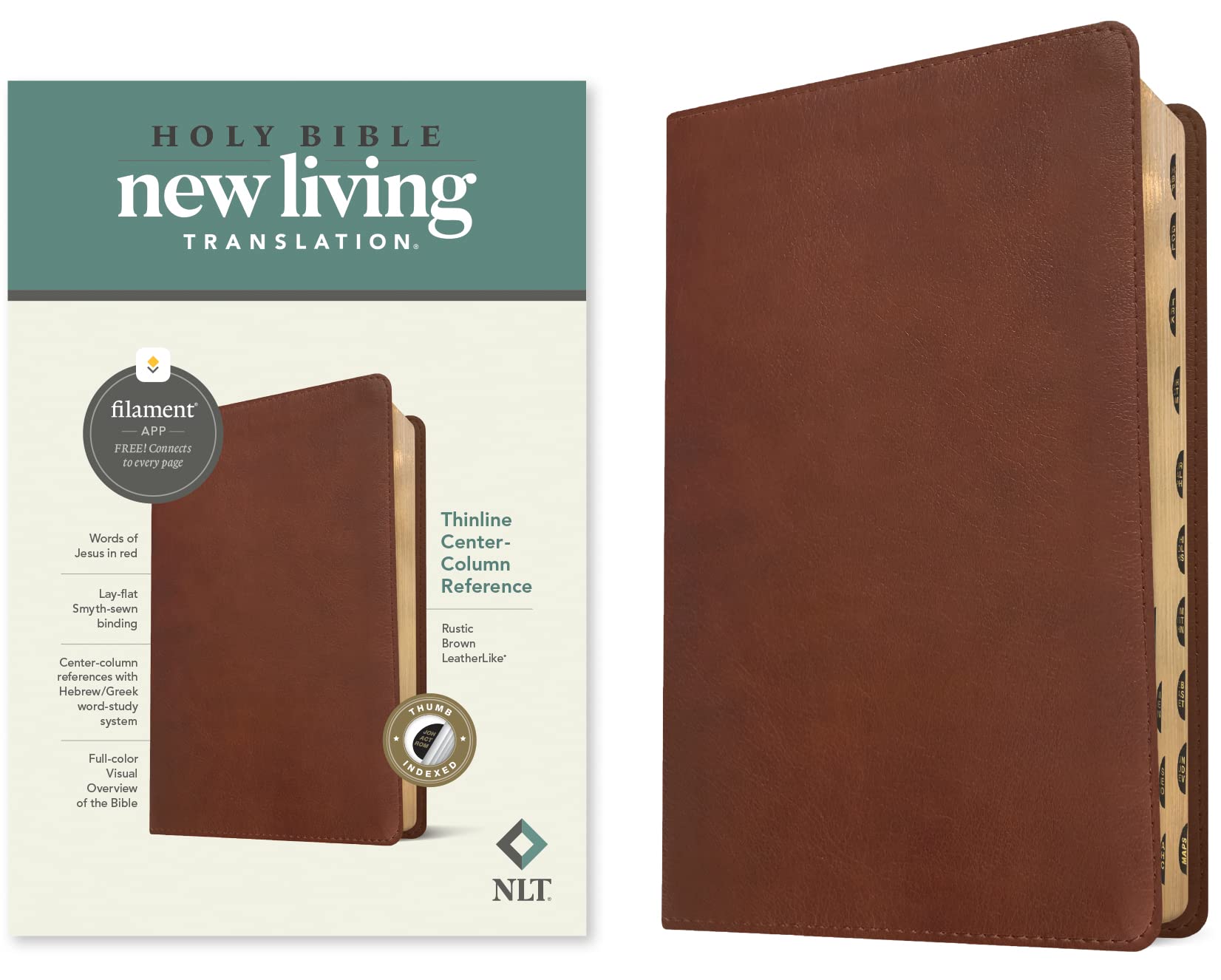 Holy Bible: New Living Translation, Rustic Brown, Leatherlike, Filament, Thinline Center-column Reference Bible Religion & Esotericism