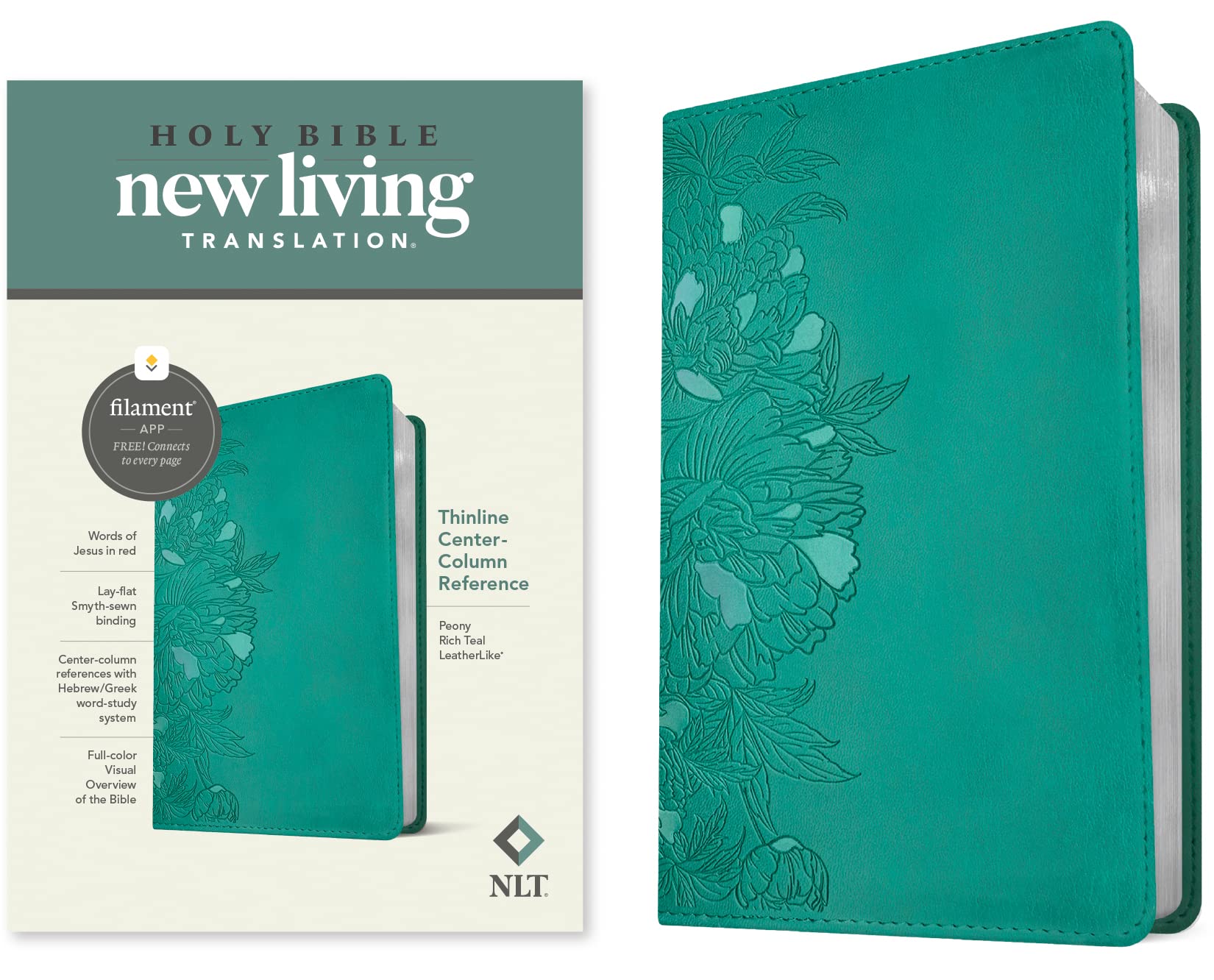 Holy Bible: New Living Translation, Peony Rich Teal, Leatherlike, Filament, Thinline Center-column Reference Bible Religion & Esotericism