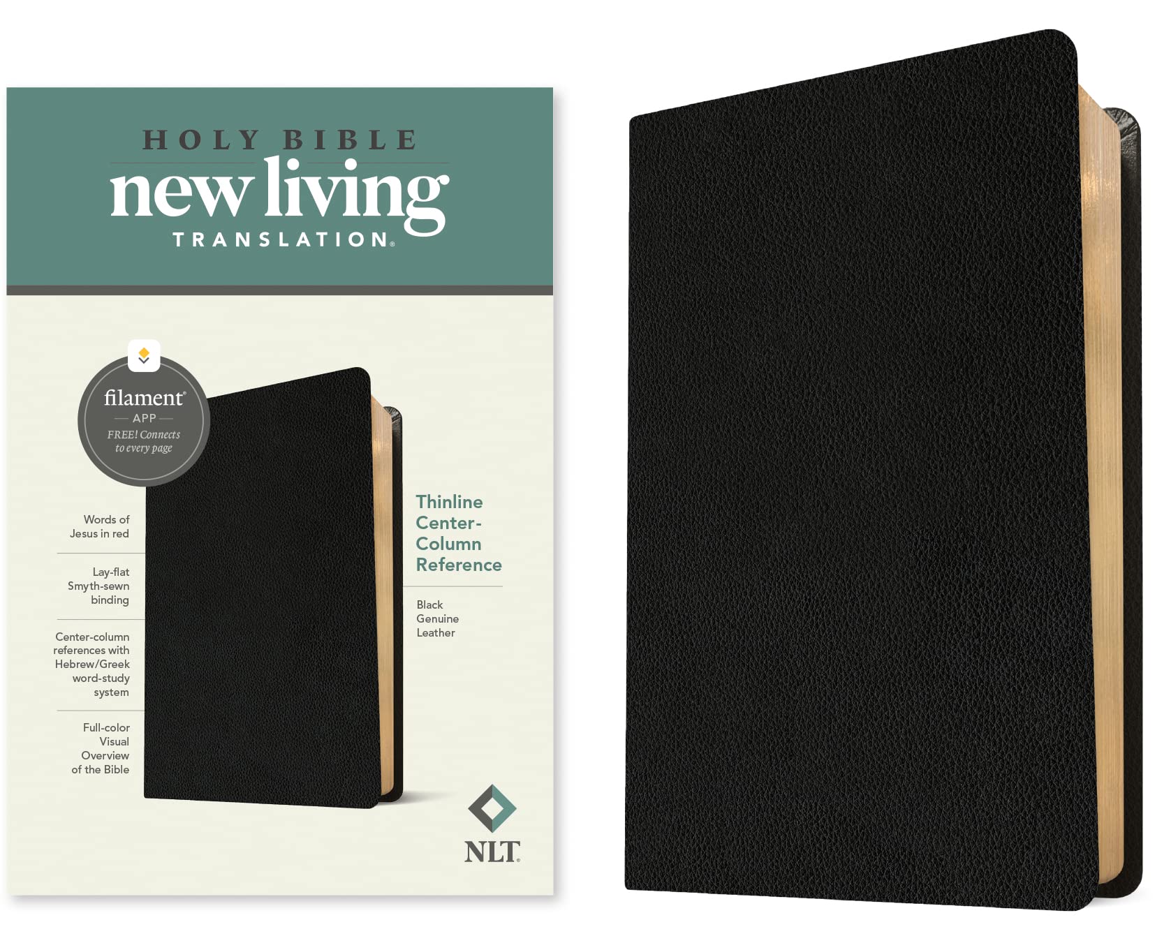 Holy Bible: New Living Translation, Black, Genuine Leather, Thinline Center-Column Reference, Filament Religion & Esotericism
