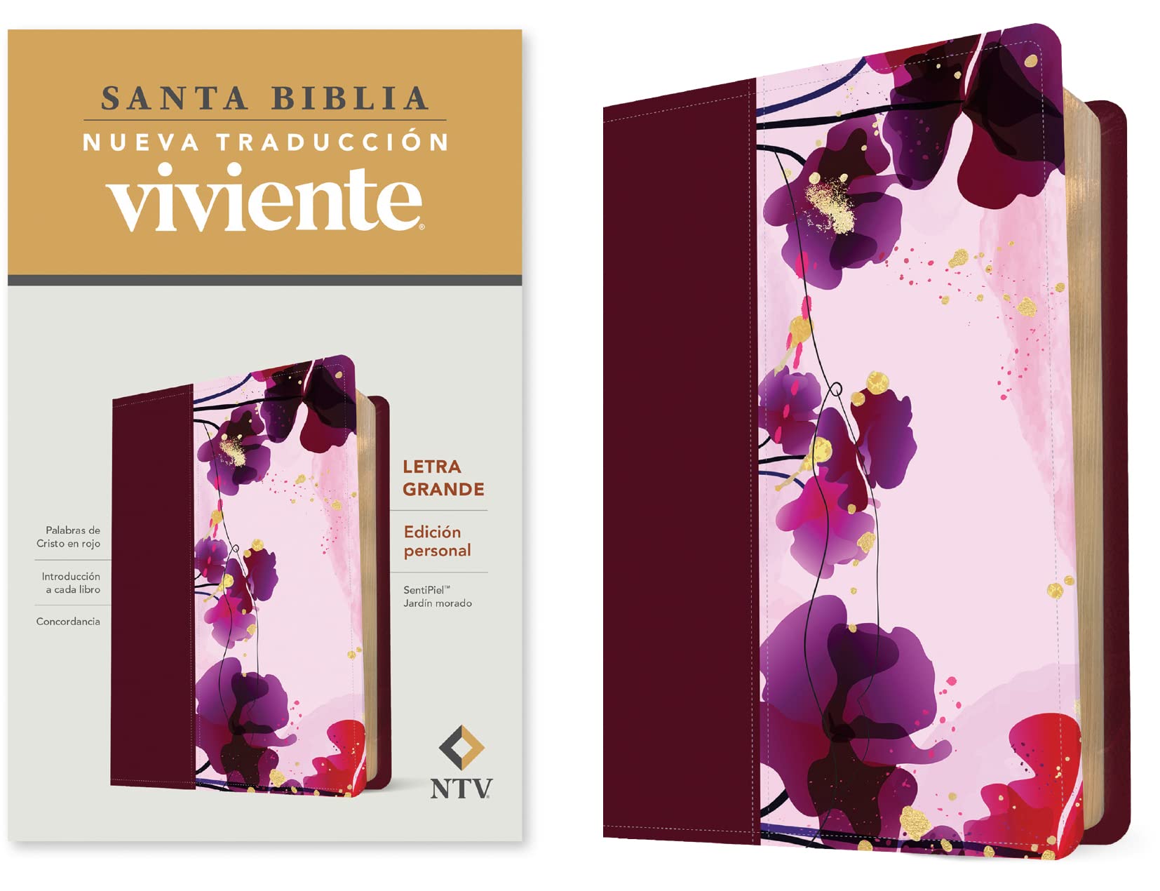 Holy Bible / Santa Biblia: Nueva Traduccion Viviente, Edición Personal, SentiPiel Jardin Morado, Palabras de Cristo en rojo Religion & Esotericism