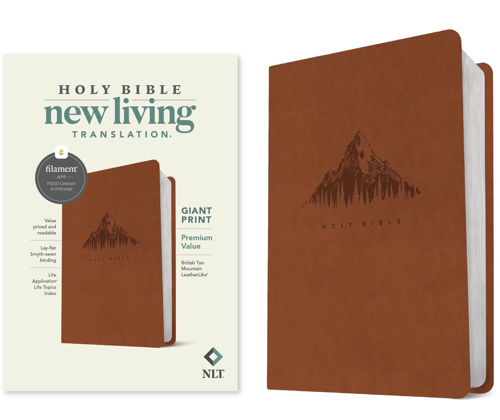NLT Giant Print Premium Value Bible, Filament Enabled (Leatherlike, British Tan Mountain) Religion & Esotericism