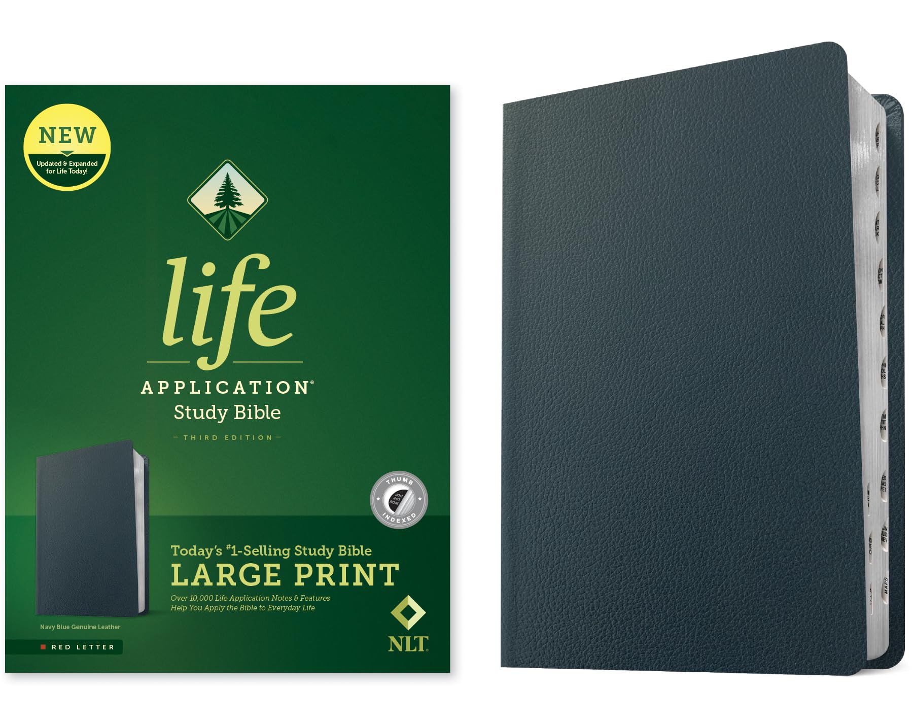 Holy Bible: New Living Translation, Navy Blue, Genuine Leather, Life Application Study, Indexed, Red Letter, With Ribbon Marker Religion & Esotericism