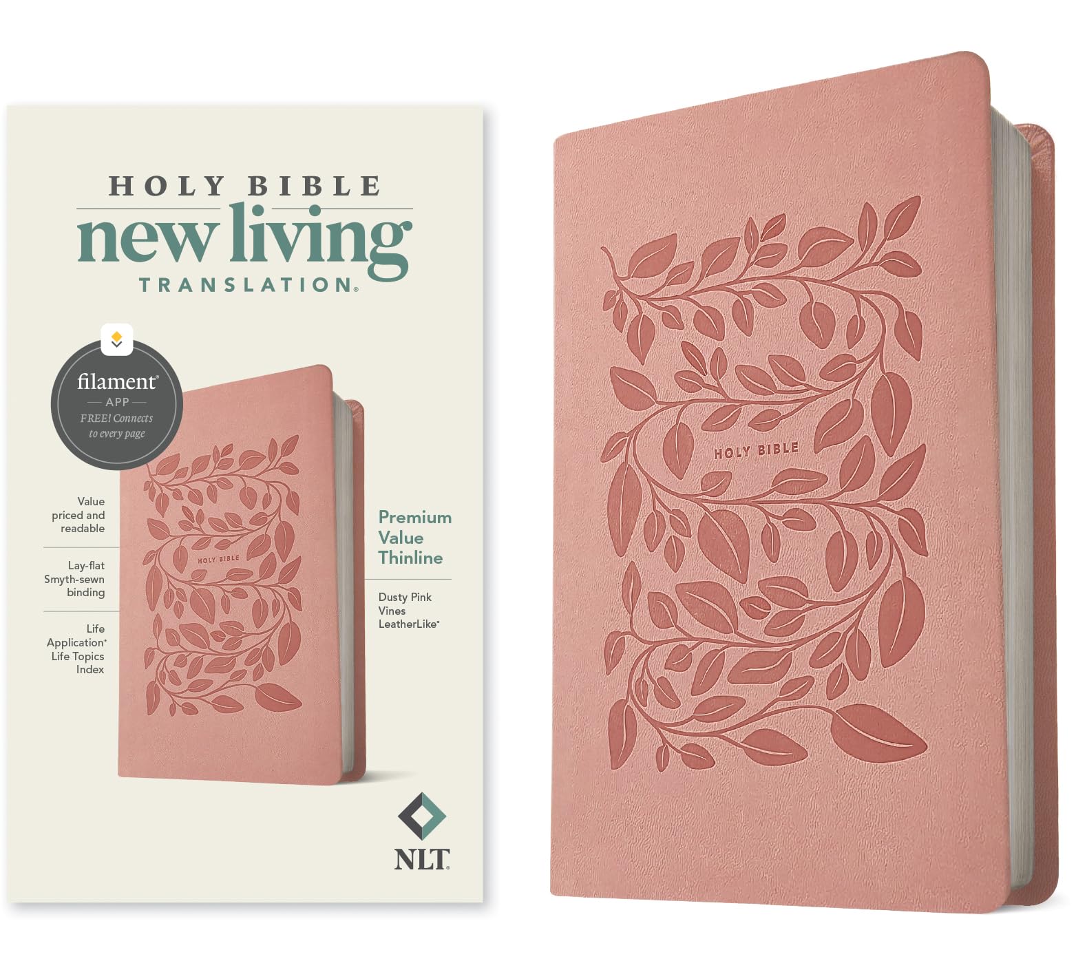 NLT Premium Value Thinline Bible, Filament Enabled (Leatherlike, Dusty Pink Vines) Religion & Esotericism