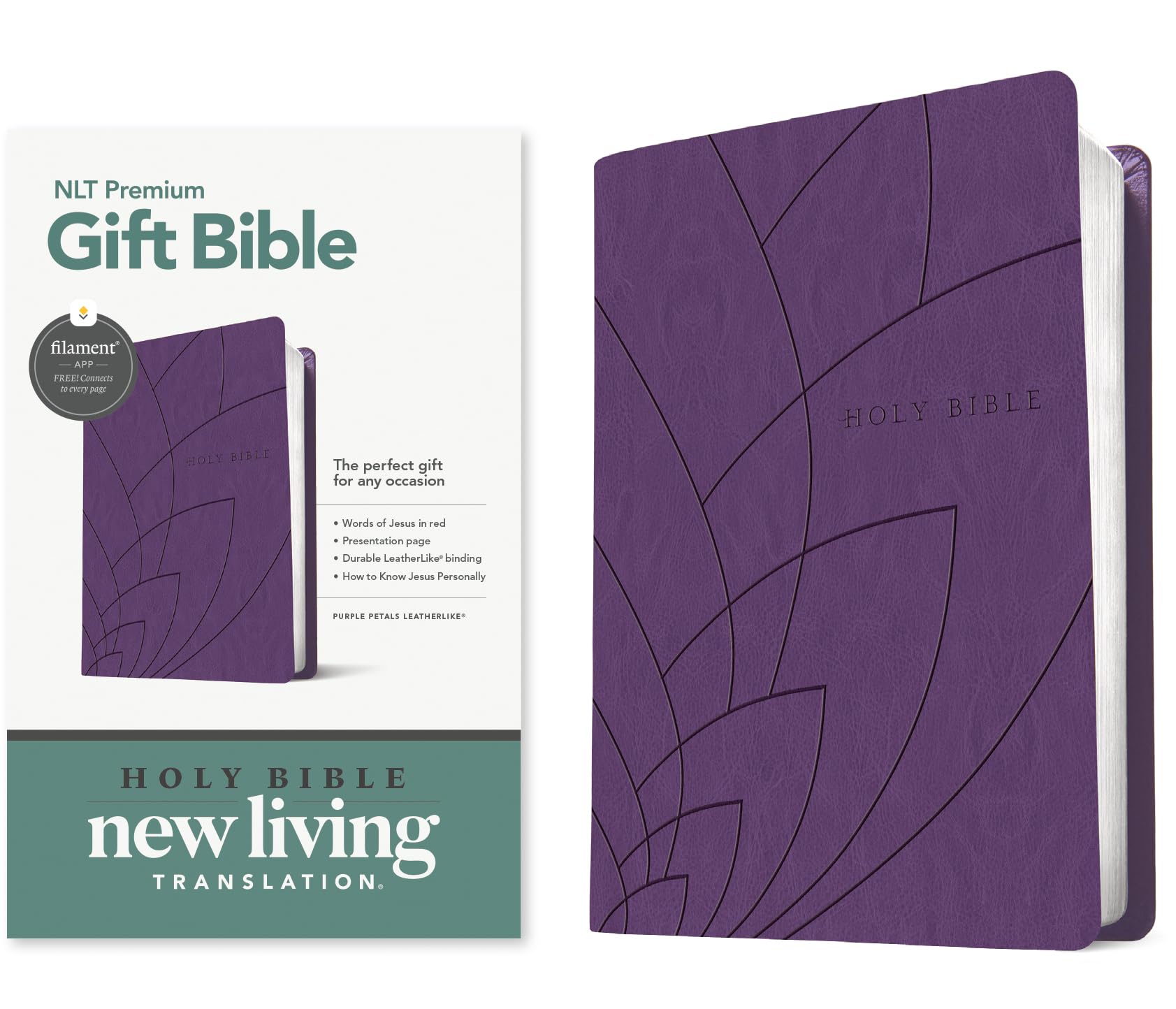 Holy Bible: New Living Translation, Purple Petals, Leatherlike, Premium Gift, Filament Enabled, Red Letter Religion & Esotericism