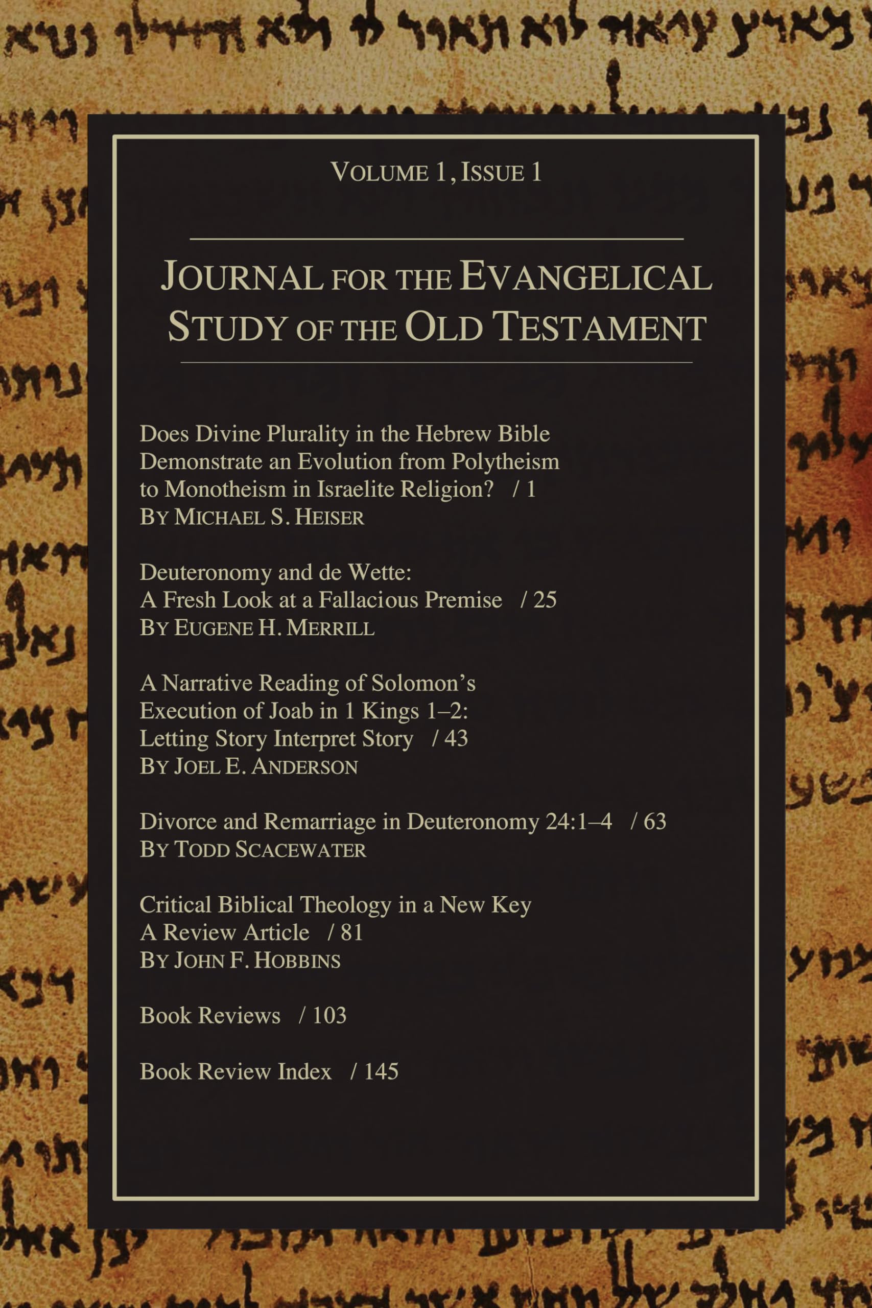 Journal for the Evangelical Study of the Old Testament, 1.1 Religion & Esotericism
