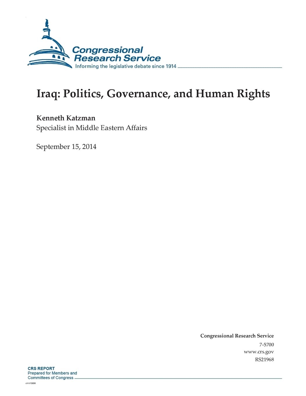 Iraq: Politics, Governance, and Human Rights (CRS Reports) Politics & History