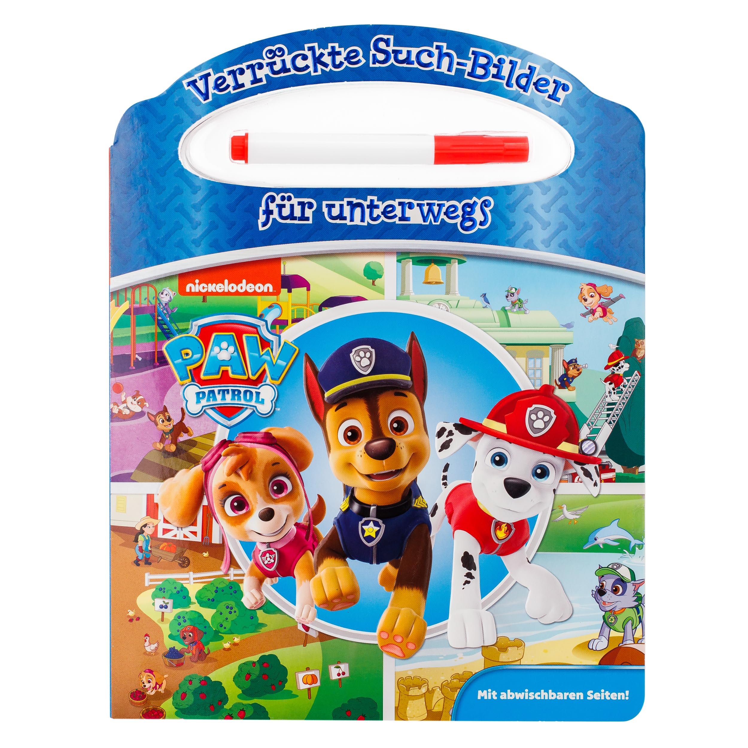 PAW Patrol - Verrückte Such-Bilder für unterwegs - Wimmelbuch - Pappbilderbuch mit Stift und abwischbaren Seiten Tiptoi & Games