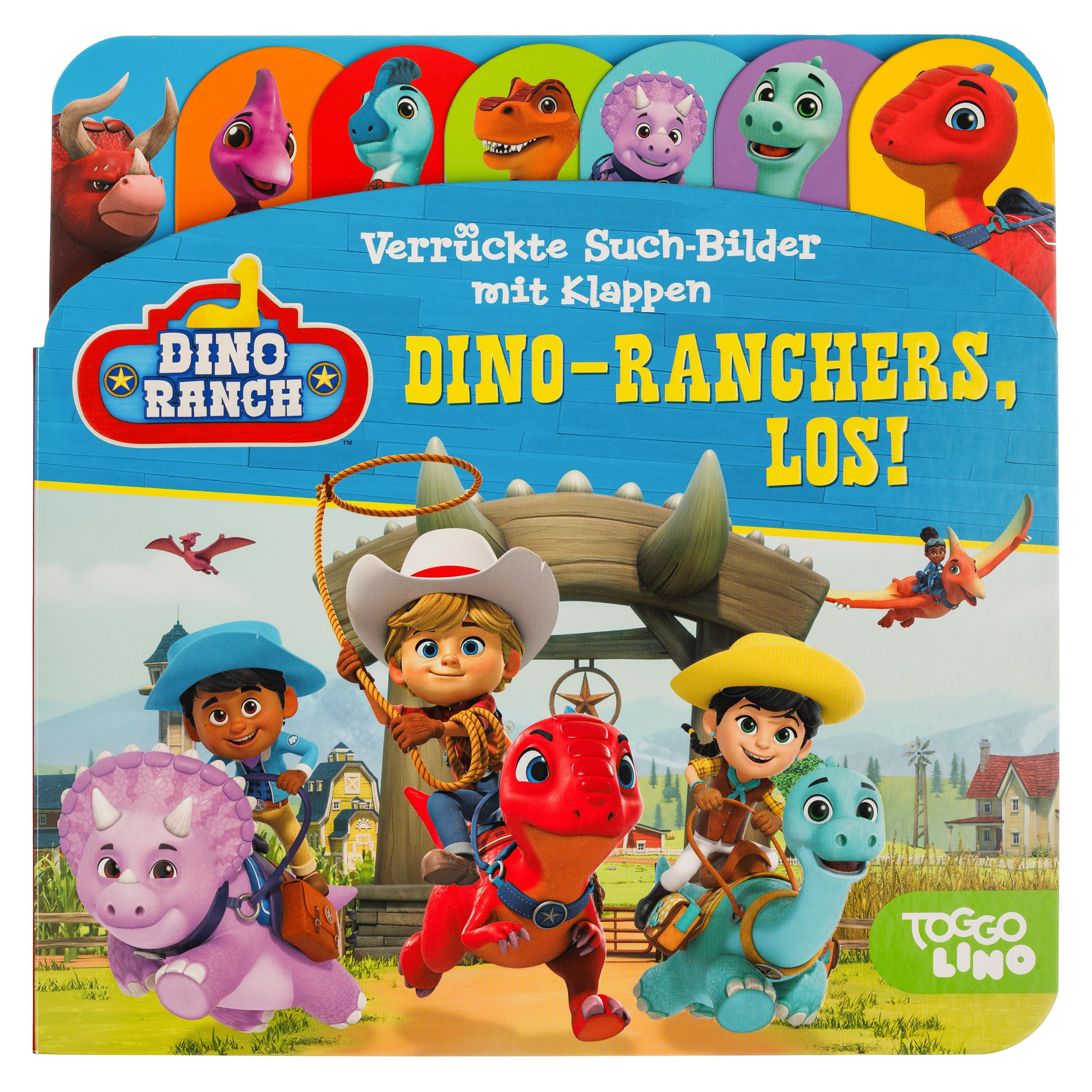 Dino Ranch - Verrückte Such-Bilder mit Klappen - Dino-Ranchers, los! - Pappbilderbuch mit 17 Klappen - Wimmelbuch für Kinder ab 18 Monaten Tiptoi & Games
