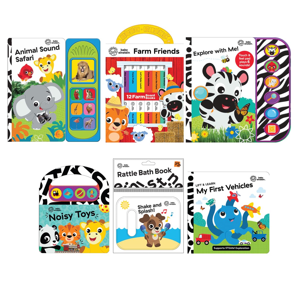 Baby Einstein 17 Book Value Bundle - 3 Sound Books, My First Library with 12 Small Board Books, Bath Book, and Lift-a-Flap Board Book - PI Kids Novels & Short Stories
