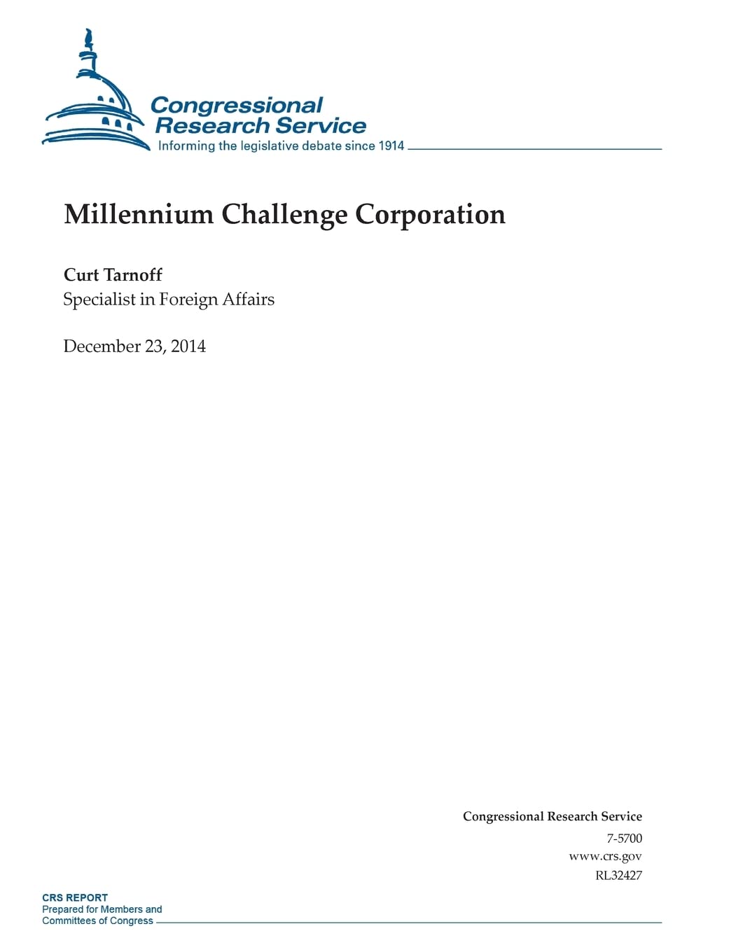 Millennium Challenge Corporation (CRS Reports) Politics & History