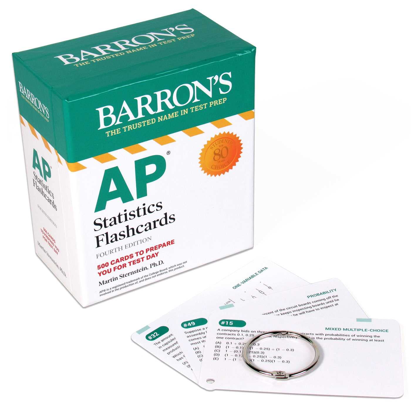 AP Statistics Flashcards, Fourth Edition: Up-to-Date Practice + Sorting Ring for Custom Study: 500 cards to prepare you for test day (Barron's AP Prep) Social Sciences