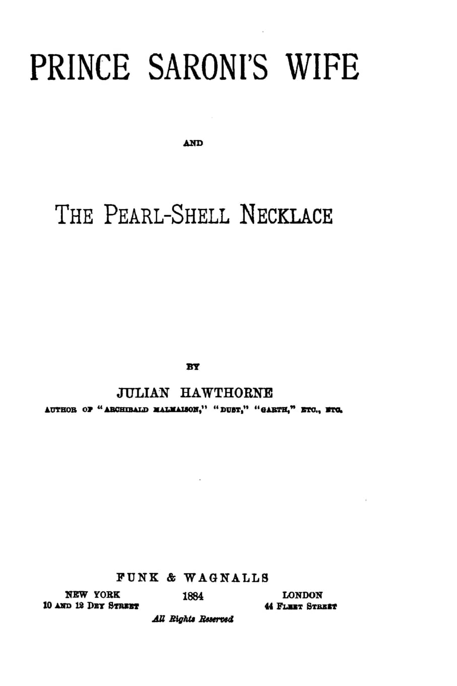 Prince Saroni's Wife, And The Pearl-shell Necklace Contemporary literature