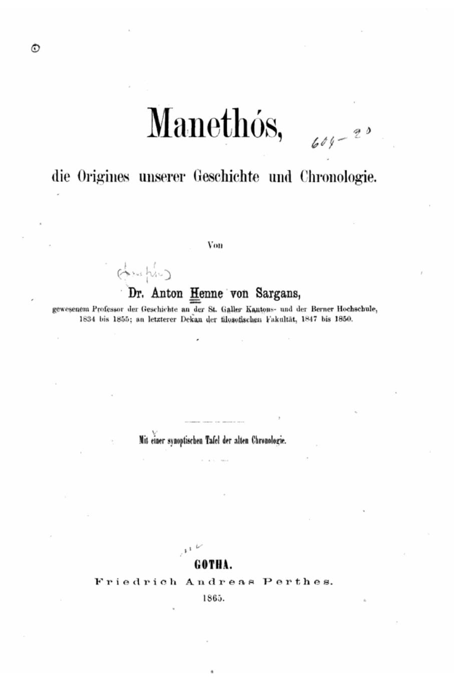 Manethós, die origines unserer geschichte und chronologie Politics & History