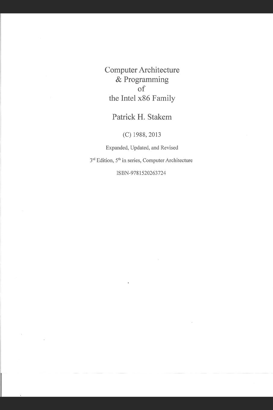 Computer Architecture & Programming of the Intel x86 Family Computer Science