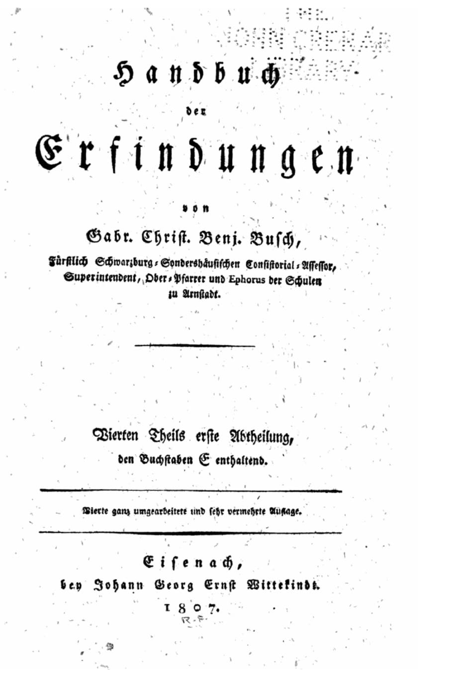 Handbuch der Erfindungen von Gabr. Christ. Benj. Busch Religion & Esotericism
