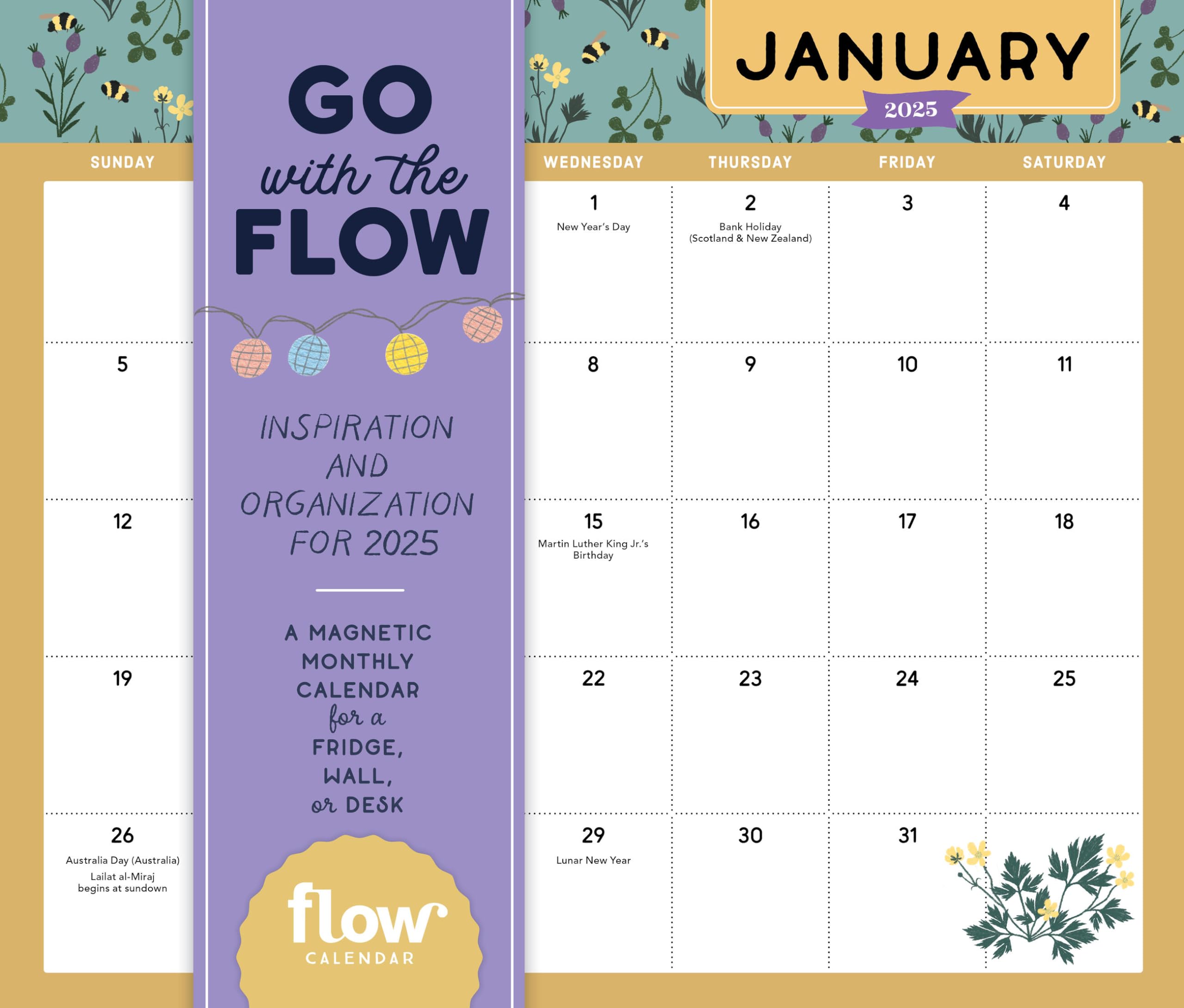 Go with the Flow: Inspiration and Organization for 2025: A Magnetic Monthly Calendar for a Fridge, Wall, or Desk Business, Finance & Career