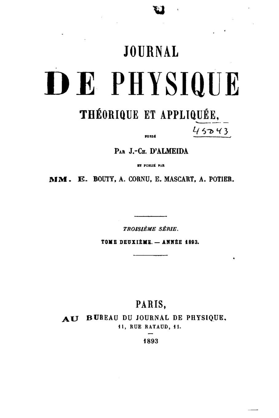 Journal de physique théorique et appliquée - Tome II - Année 1893 Contemporary literature