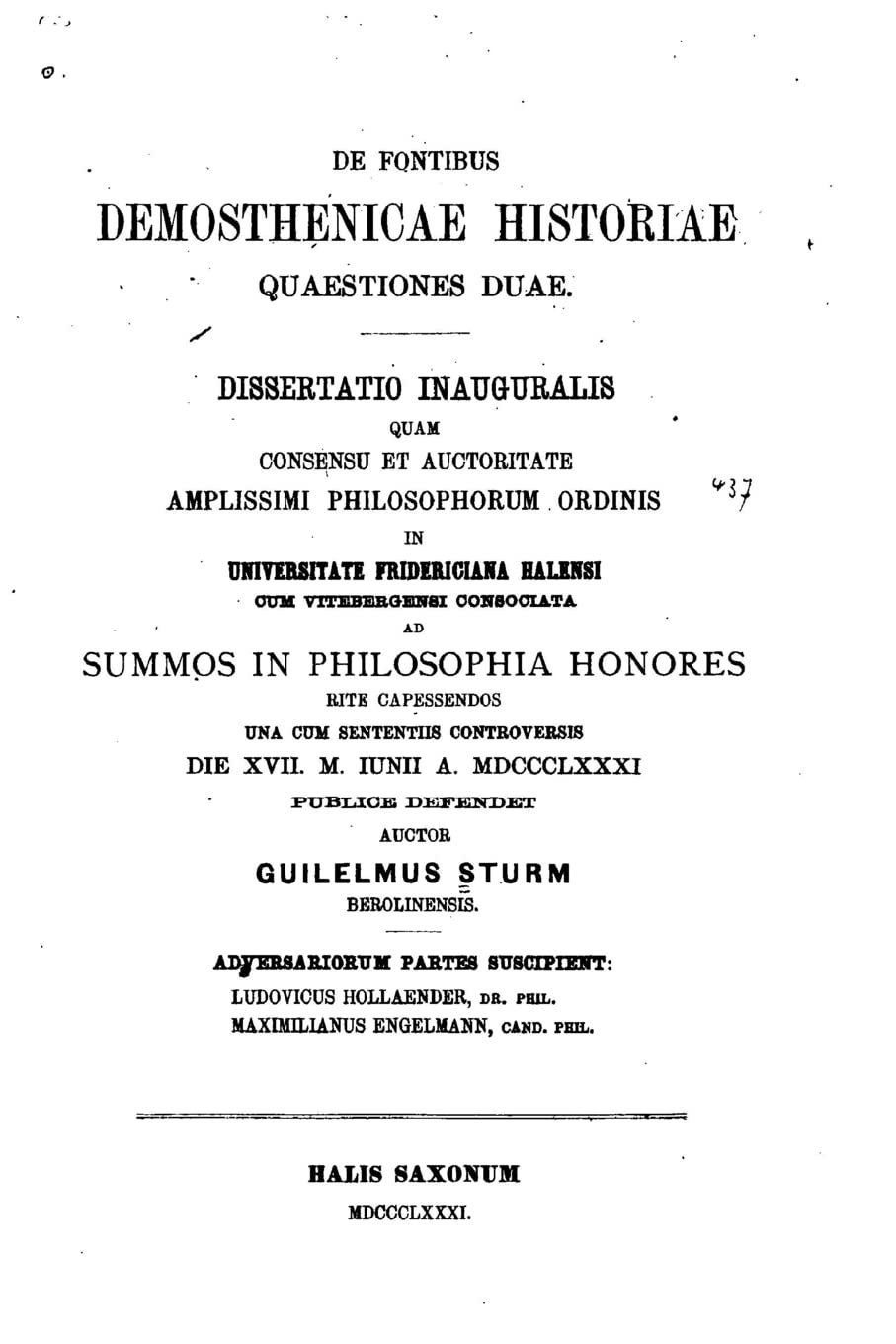 De fontibus Demosthenicae historiae quaestiones duae Contemporary literature