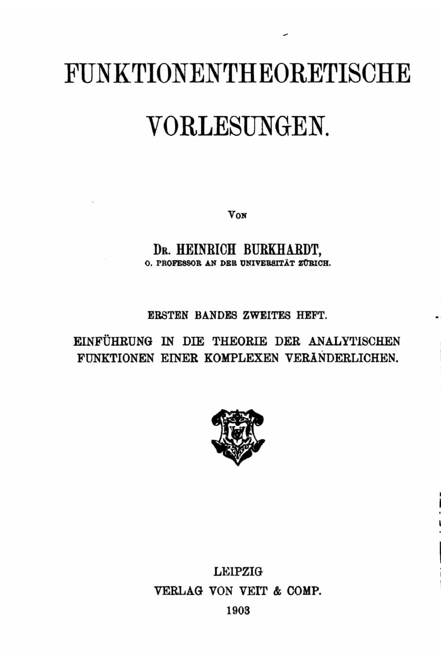 Funktionentheoretische Vorlesungen Contemporary literature