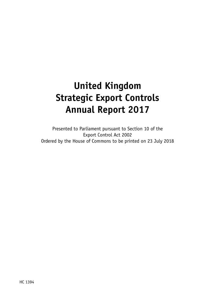 United Kingdom Strategic Export Controls Annual Report 2017 (House of Commons Paper) HC 1394 Books