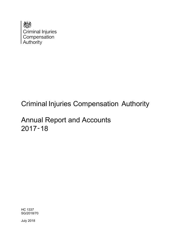 Criminal Injuries Compensation Authority Annual Report and Accounts 2017‑18 (House of Commons Paper) HC 1337 Books