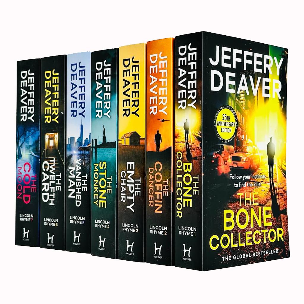 Lincoln Rhyme Thrillers Series Books 1 - 7 Collection Set by Jeffery Deaver (Bone Collector, Coffin Dancer, Empty Chair, Stone Monkey, Vanished Man, Twelfth Card & Cold Moon) Action & Adventure