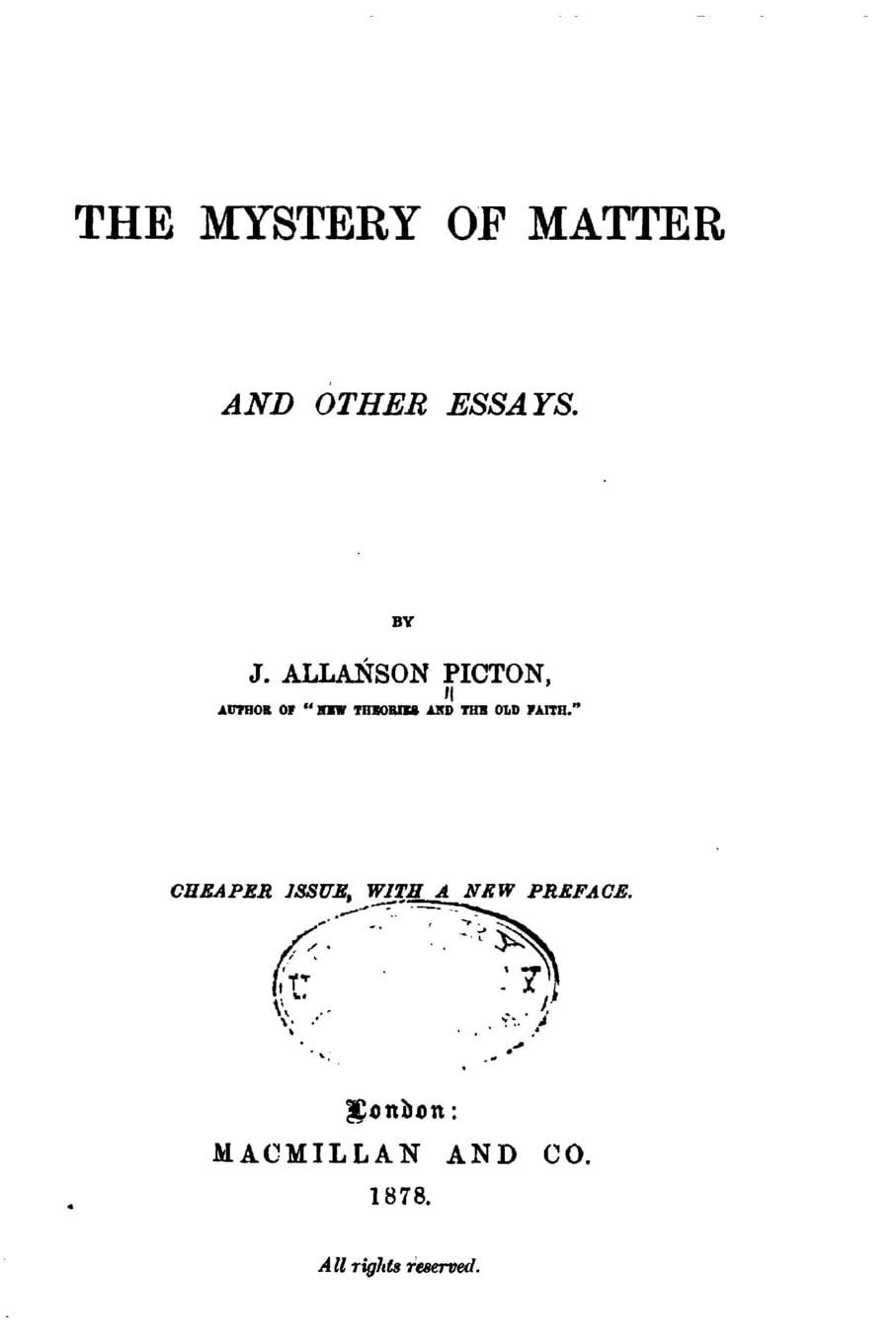 The Mystery of Matter, and Other Essays Contemporary literature