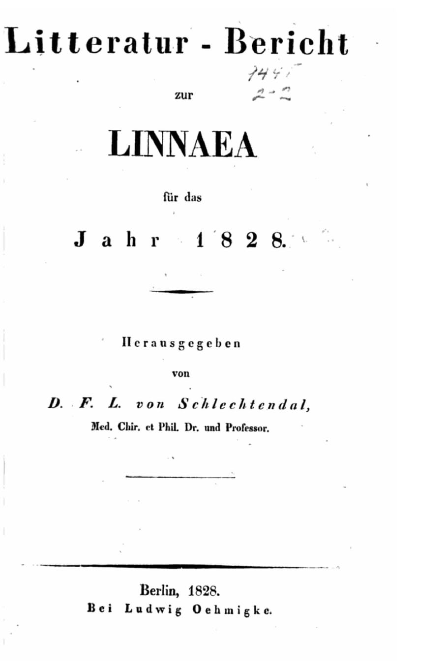 Litteratur-Bericht zur Linnaea für das Jahr 1828 Contemporary literature