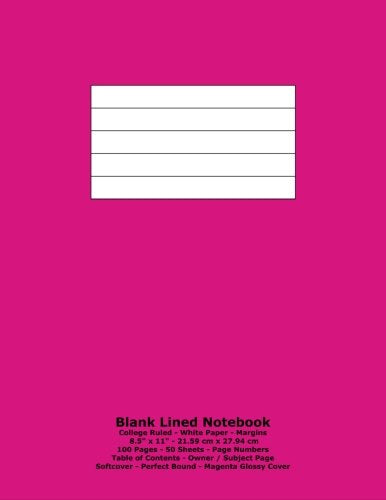 Blank Lined Notebook: College Ruled - White Paper - 8.5" x 11" - 21.59 cm x 27.94 cm - 100 Pages - 50 Sheets - Page Numbers - Table of Contents - Magenta Glossy Cover Politics & History