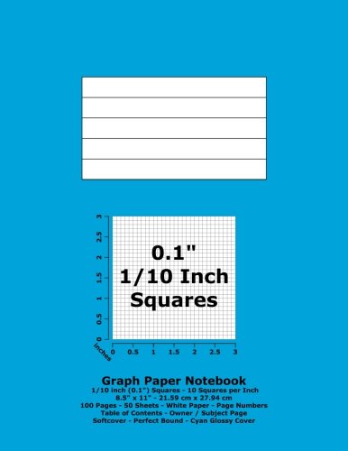 Graph Paper Notebook: 0.1 Inch (1/10") Squares - 8.5" x 11" - 21.59 cm x 27.94 cm - 100 Pages - 50 Sheets - White Paper - Page Numbers - Table of Contents - Cyan Glossy Cover Learning & Reference