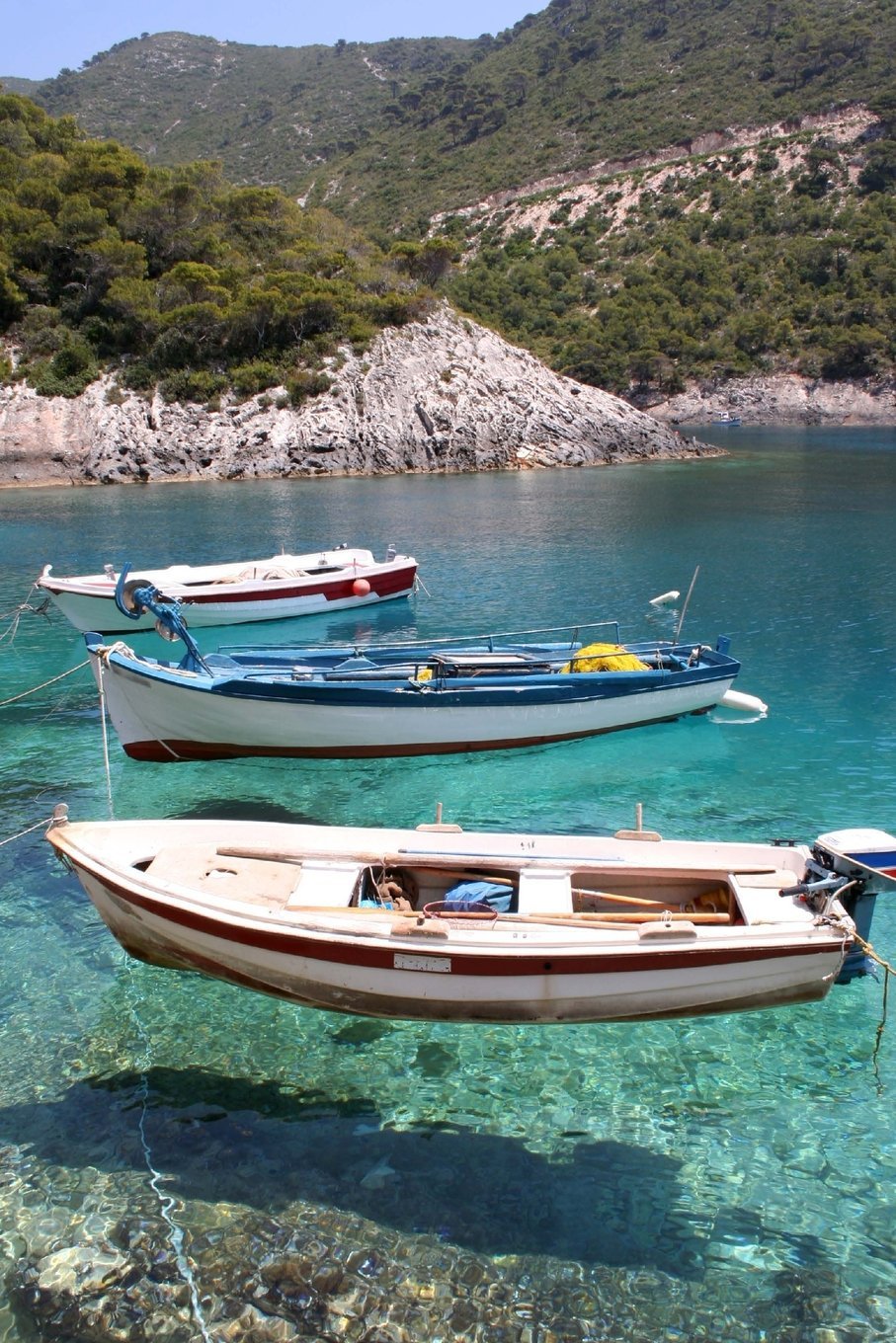 Three Fishing Boats Anchored at Porto Vromi Zante Greece Journal: 150 page lined notebook/diary Travel