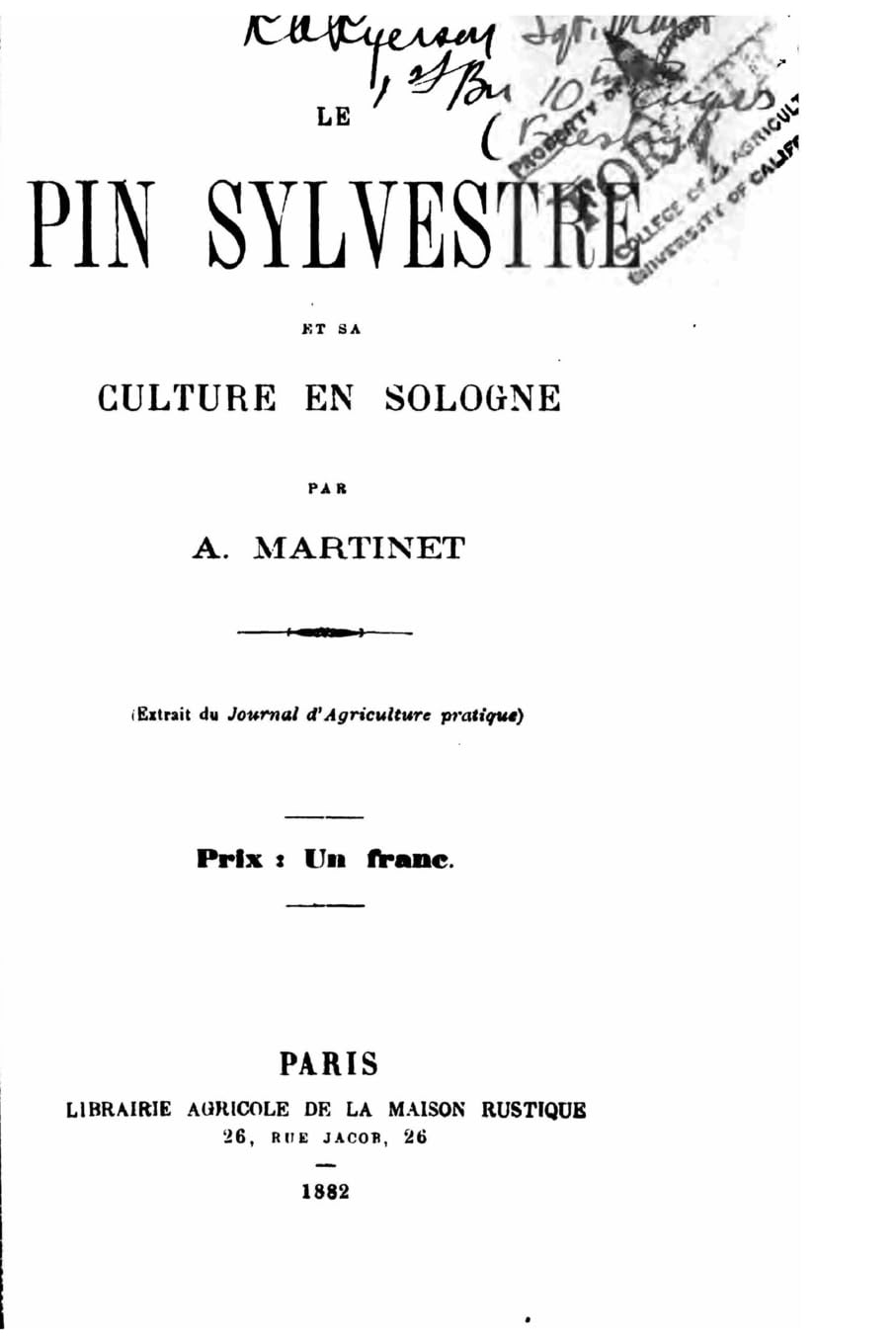 Le pin sylvestre et sa culture en Sologne Contemporary literature