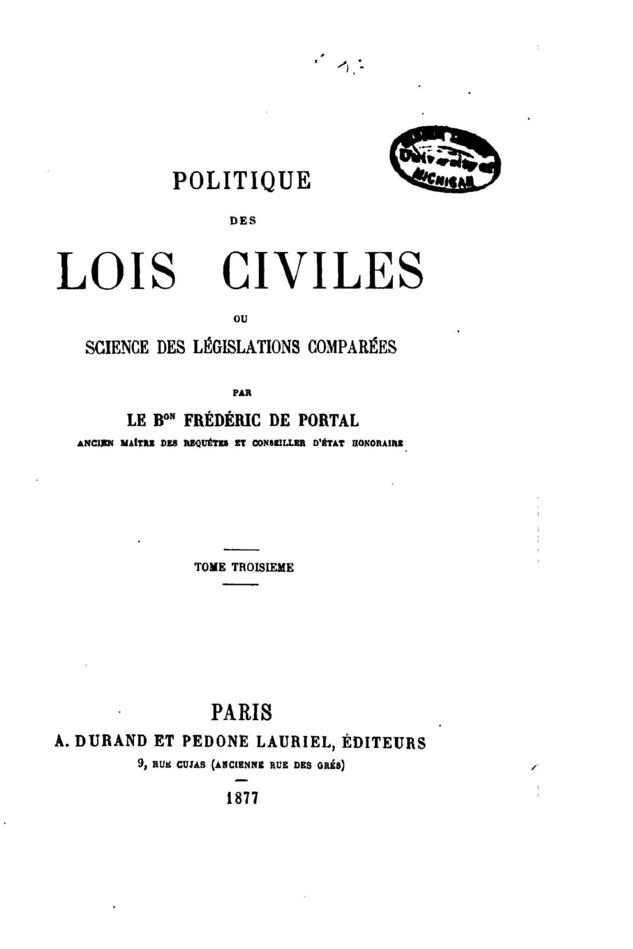 Politique des lois civiles, ou, Science des législations comparées Contemporary literature