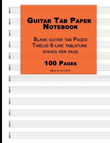 Guitar Tab Paper: Orange Cover ,Blank guitar tab paper Notebook featuring twelve 6-line tablature staves per page with a "TAB" clef, 8.5 x 11, Durable Cover, Perfect Binding Arts & Music