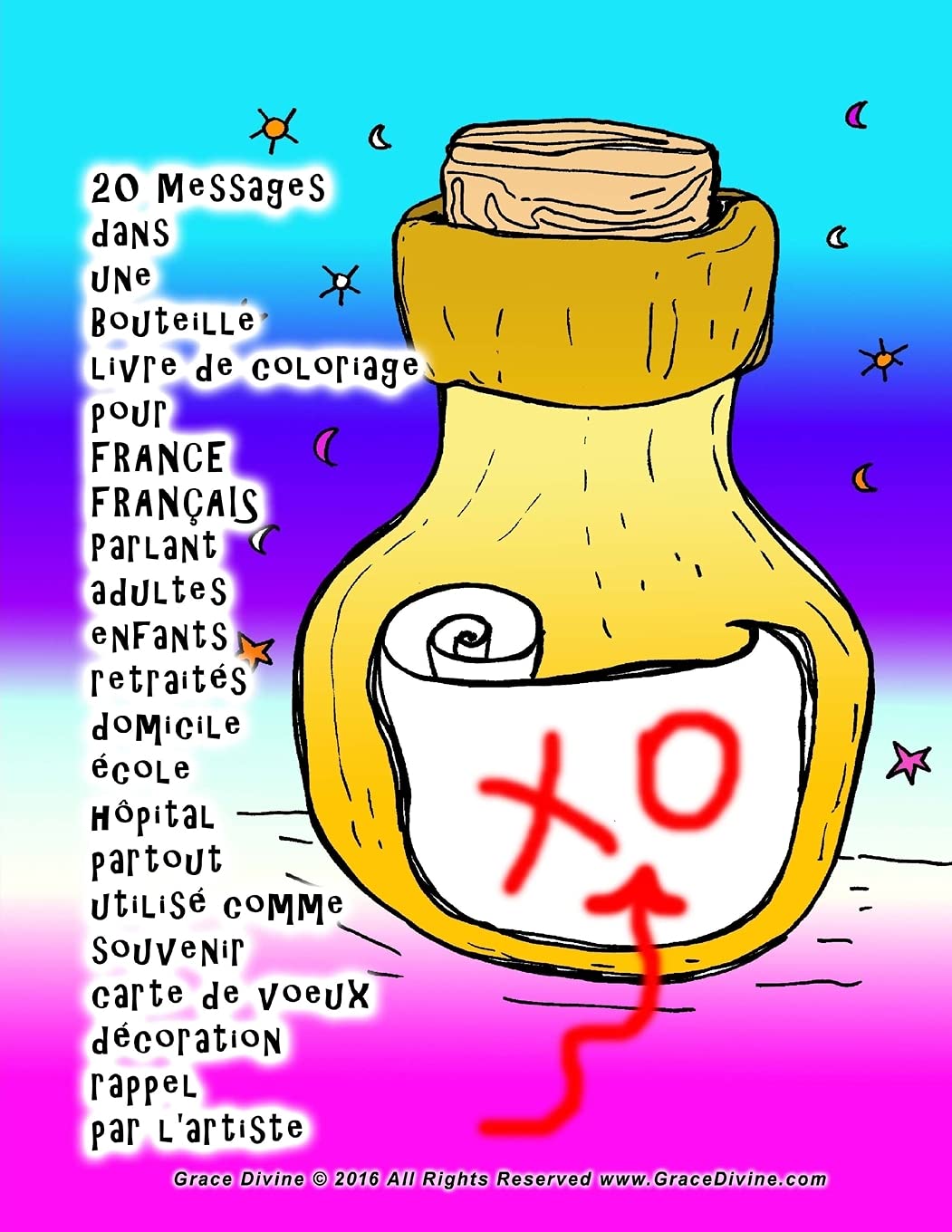 20 Messages dans une Bouteille livre de coloriage pour FRANCE FRANÇAIS Parlant adultes enfants retraités domicile école hôpital partout utilisé comme ... décoration rappel par l'artiste Grace Divine Film, Art & Culture