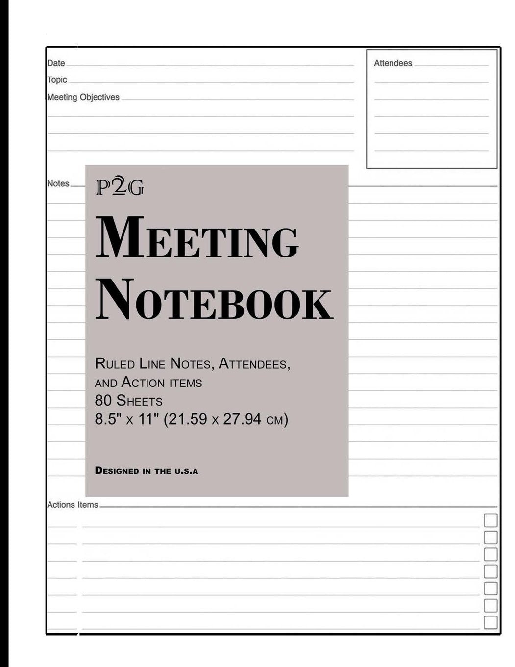 Meeting Notebook: Ruled Line Notes, Attendees, and Action items, 8.5" x 11" (21.59 x 27.94 cm), 80 Sheets,Durable Soft Cover, Designed in the USA (Gray) Business, Finance & Career