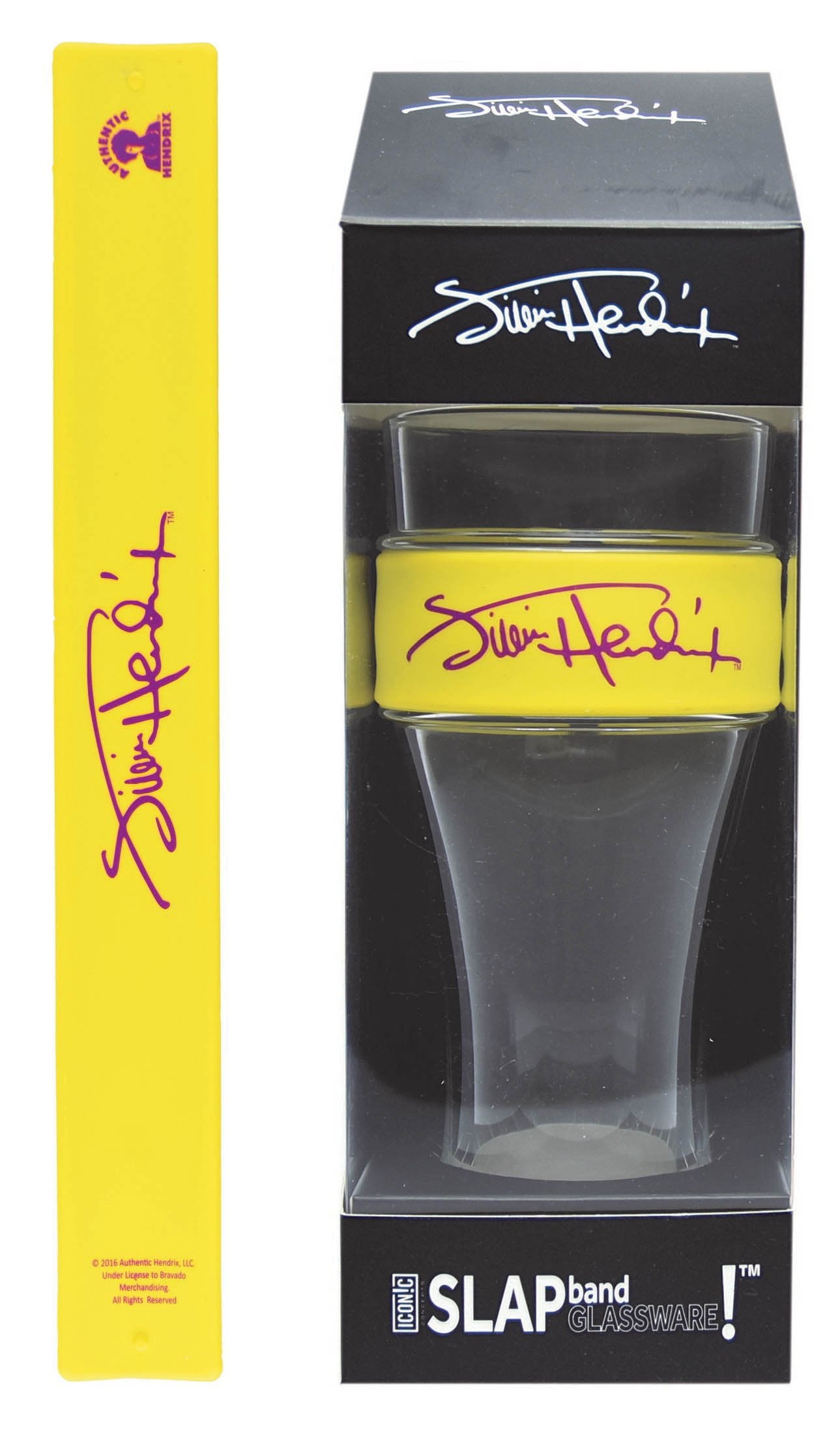 Jimi Hendrix Slap Band Single Pint Glassware: Yellow Band/Purple LOGO Books