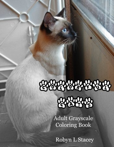 Colorful Cats Adult Grayscale Coloring Book Books