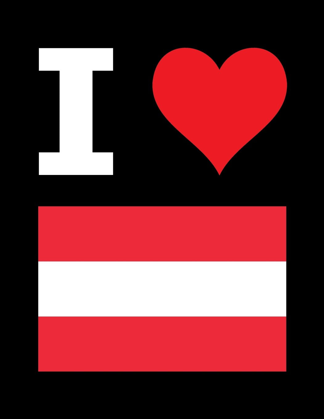 I Love Austria - 100 Page Blank Notebook - Unlined White Paper, Black Cover: 8.5" x 11"; 216 mm x 279 mm; 50 Sheets; Page Numbers; Table of Contents; Flag; Luv; Heart; Unruled Journal; Diary Travel
