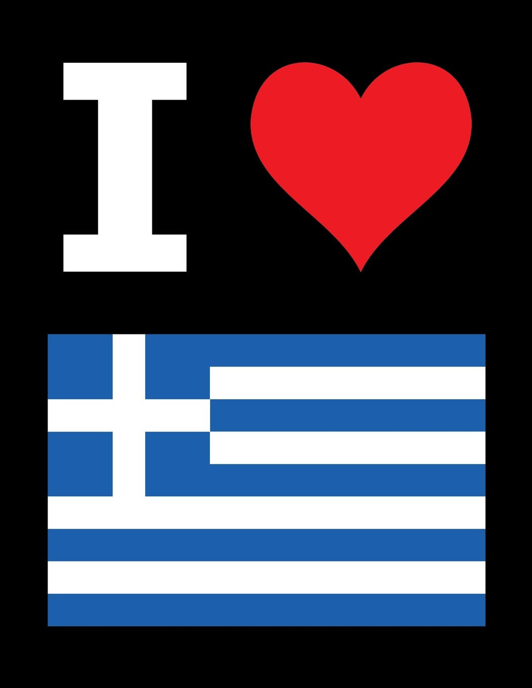 I Love Greece - 100 Page Blank Notebook - Unlined White Paper, Black Cover: 8.5" x 11"; 216 mm x 279 mm; 50 Sheets; Page Numbers; Table of Contents; Flag; Luv; Heart; Unruled Journal; Diary Travel Books