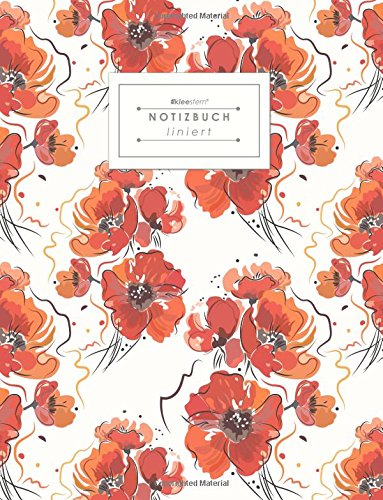 KLEESTERN® Liniertes Notizbuch (DIN A4, 80+ Seiten, Rand, Vintage Softcover, Rote Blumen - Lined Paper College Notebook, Liniertes Schreibheft, Dickes ... Papier, Mit Register/Inhaltsverzeichnis) Film, Art & Culture