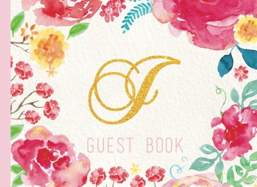 Guest Book Initial J: Pink Floral Watercolor Guestbook, Monogram. For Birthday Parties, Christening, Baby Shower, Celebration of Life (Elegant Celebrations) Hobbies & Crafts