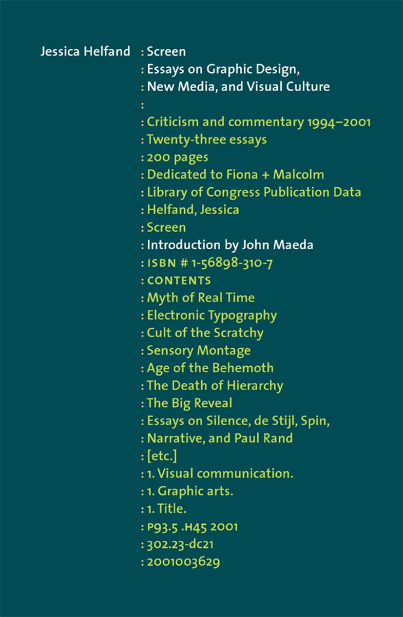 Screen: Essays on Graphic Design, New Media, and Visual Culture Social Sciences