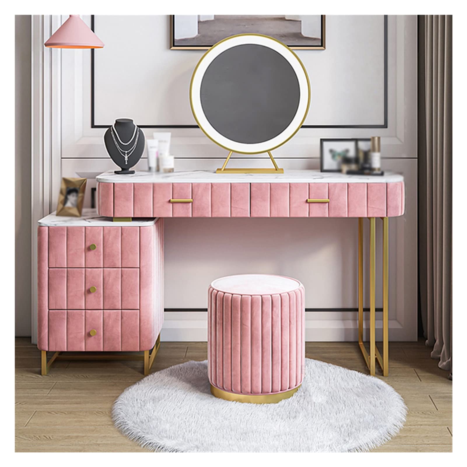 Startseite Light Luxury Dressers Nordic Bedroom Möbel Small Apartment Dressing Table Storage Cabinet Kommode Integrated LED Spiegel (Color : Stool) (100cm Dresser Gray) Books