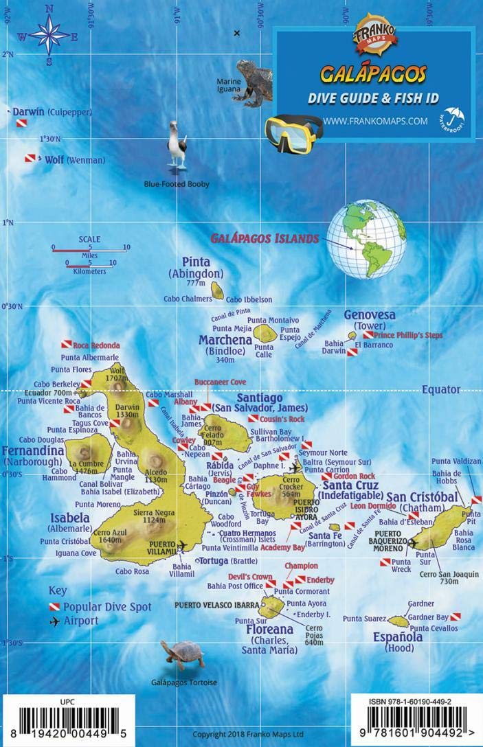 Galapagos Islands Dive Map & Sea Creatures Franko Maps Waterproof Fish Card Maps & Plans
