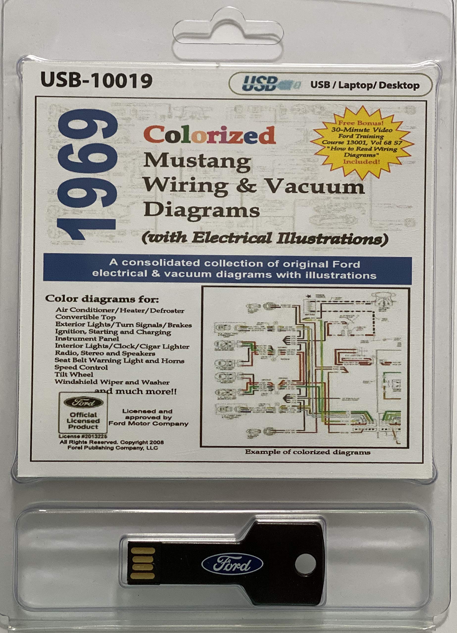 1969 Colorized Ford Mustang Wiring and Vacuum Diagrams (USB) Books